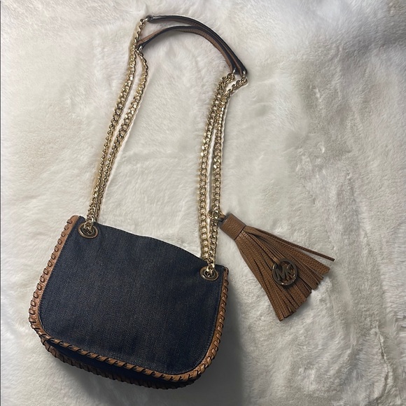Michael Kors Handbags - Michael Kors Denim and Tan leather Chain Shoulder/Crossbody Bag